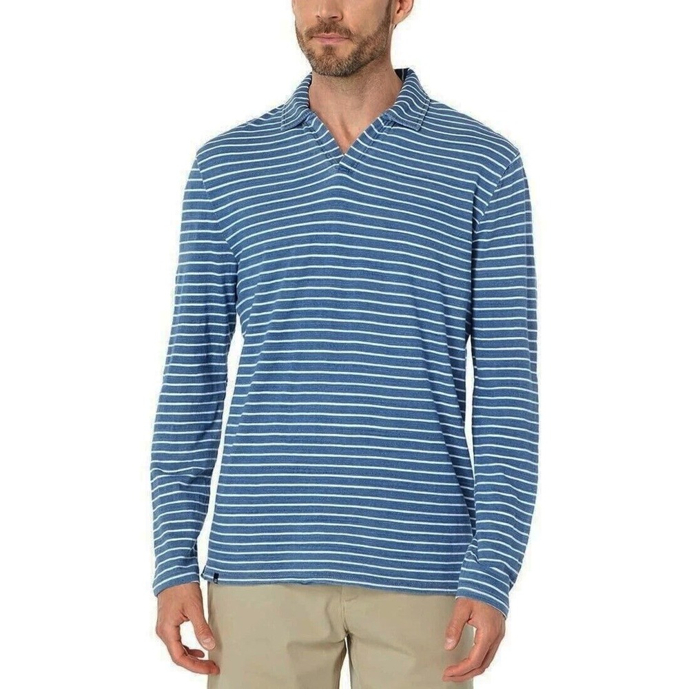 johnnie-O Hangin' Out Men's Collins Long‎ Sleeve Polo Shirt Indigo Blue Stripe M